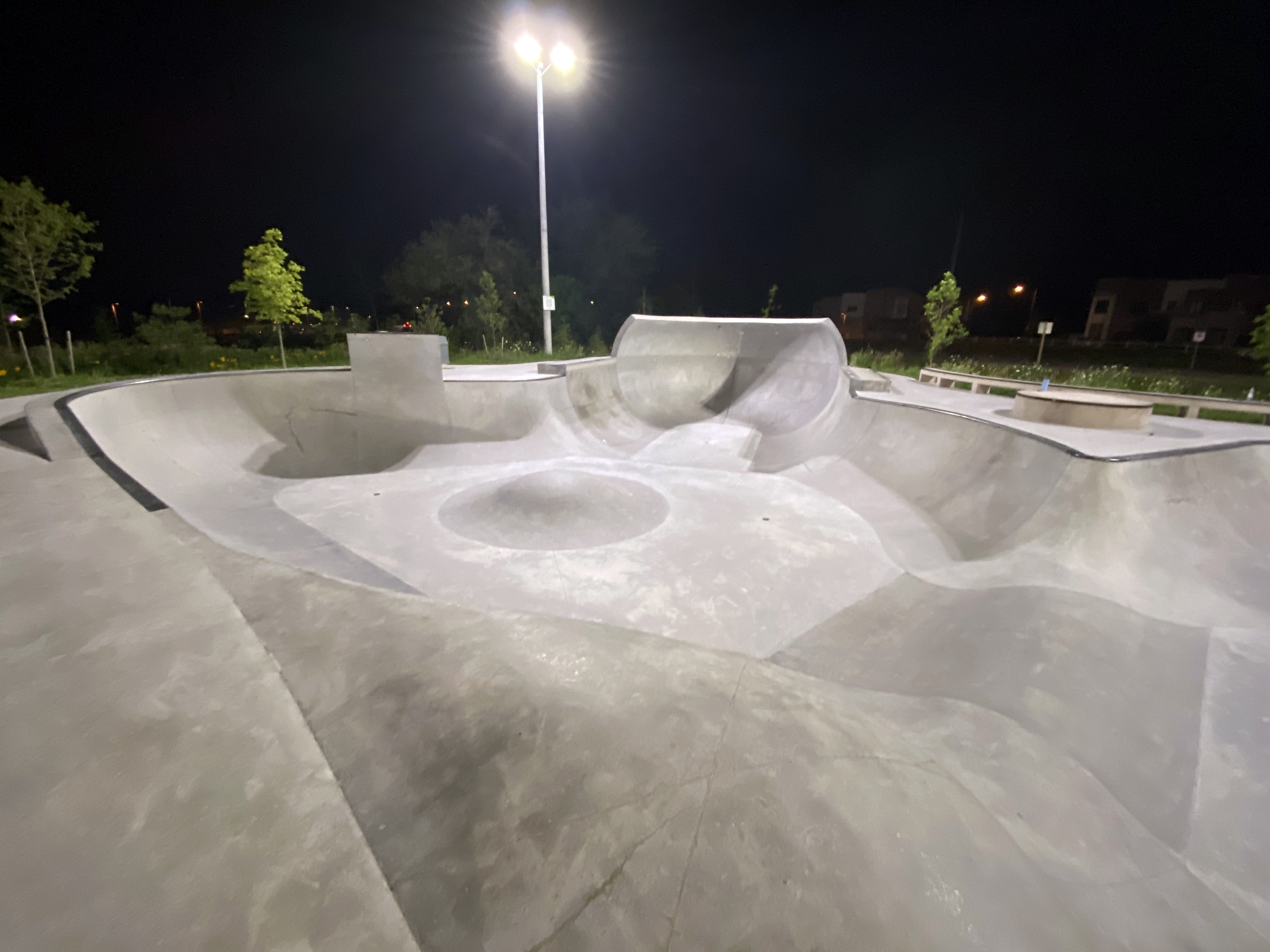 Lake Wilcox bowl at night with lights